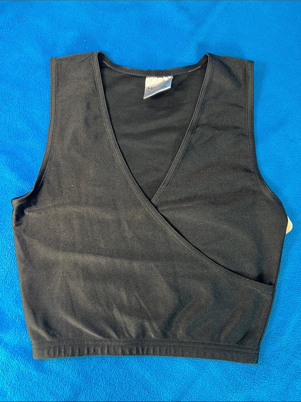 Mondor Shiny Spandex Deep-V Surplice Crop Top S/P NWT